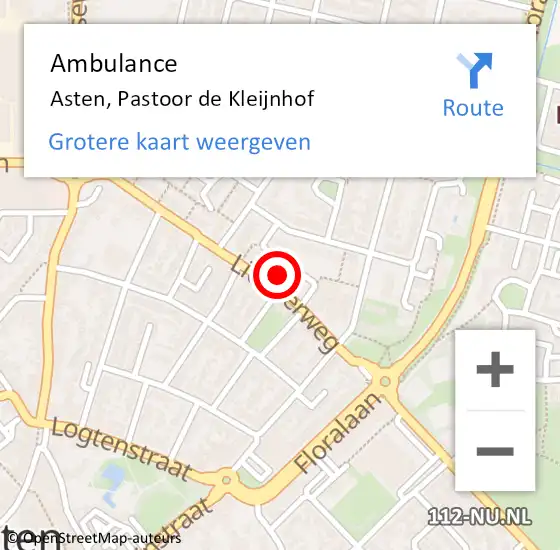 Locatie op kaart van de 112 melding: Ambulance Asten, Pastoor de Kleijnhof op 26 februari 2018 10:45