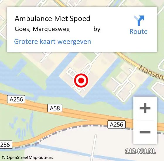 Locatie op kaart van de 112 melding: Ambulance Met Spoed Naar Goes, Marquesweg               by op 26 februari 2018 10:53