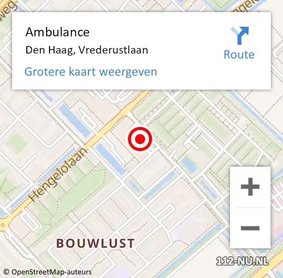 Locatie op kaart van de 112 melding: Ambulance Den Haag, Vrederustlaan op 26 februari 2018 11:20