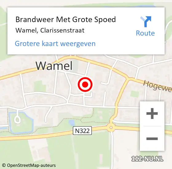 Locatie op kaart van de 112 melding: Brandweer Met Grote Spoed Naar Wamel, Clarissenstraat op 26 februari 2018 11:51