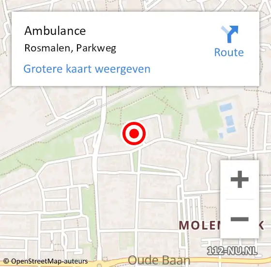 Locatie op kaart van de 112 melding: Ambulance Rosmalen, Parkweg op 17 februari 2014 13:25