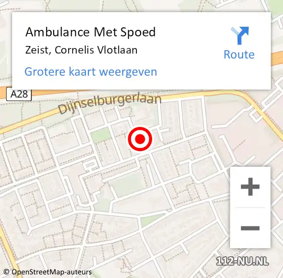 Locatie op kaart van de 112 melding: Ambulance Met Spoed Naar Zeist, Cornelis Vlotlaan op 26 februari 2018 12:43