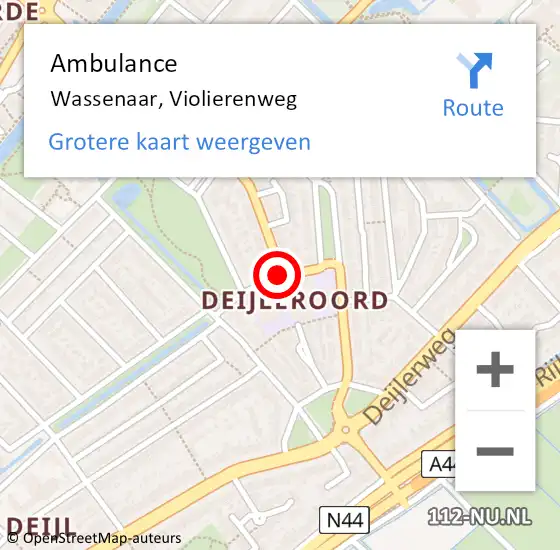 Locatie op kaart van de 112 melding: Ambulance Wassenaar, Violierenweg op 26 februari 2018 13:06