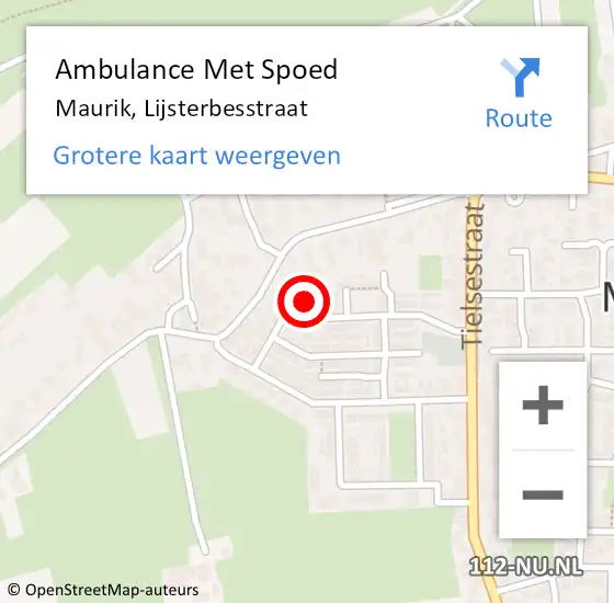 Locatie op kaart van de 112 melding: Ambulance Met Spoed Naar Maurik, Lijsterbesstraat op 26 februari 2018 14:13