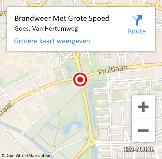 Locatie op kaart van de 112 melding: Brandweer Met Grote Spoed Naar Goes, Van Hertumweg op 26 februari 2018 15:22