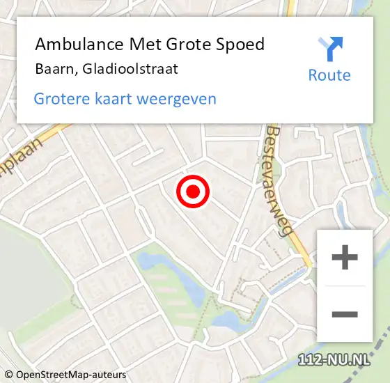 Locatie op kaart van de 112 melding: Ambulance Met Grote Spoed Naar Baarn, Gladioolstraat op 17 februari 2014 13:49