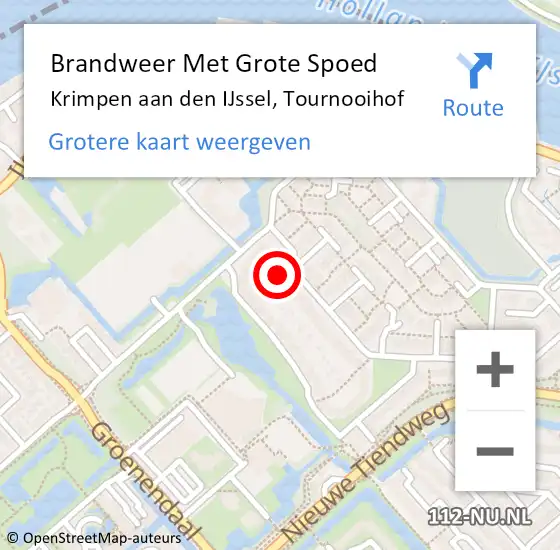 Locatie op kaart van de 112 melding: Brandweer Met Grote Spoed Naar Krimpen aan den IJssel, Tournooihof op 26 februari 2018 16:04