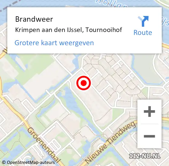 Locatie op kaart van de 112 melding: Brandweer Krimpen aan den IJssel, Tournooihof op 26 februari 2018 16:08
