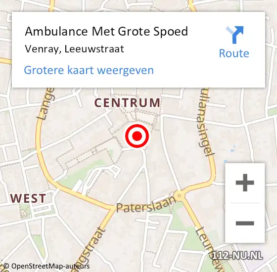 Locatie op kaart van de 112 melding: Ambulance Met Grote Spoed Naar Venray, Leeuwstraat op 26 februari 2018 16:37