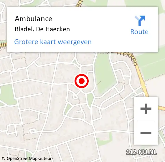 Locatie op kaart van de 112 melding: Ambulance Bladel, De Haecken op 26 februari 2018 17:37