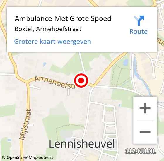 Locatie op kaart van de 112 melding: Ambulance Met Grote Spoed Naar Boxtel, Armehoefstraat op 26 februari 2018 17:45