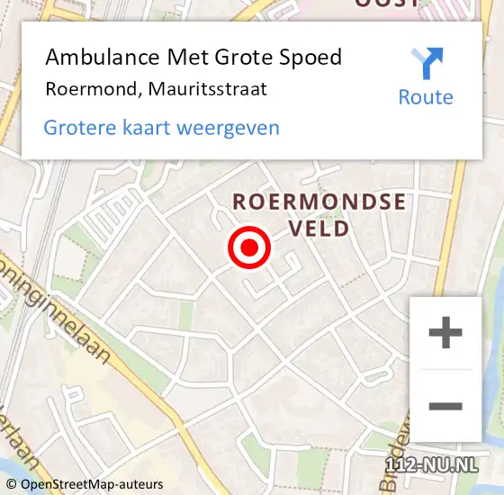 Locatie op kaart van de 112 melding: Ambulance Met Grote Spoed Naar Roermond, Mauritsstraat op 26 februari 2018 18:13