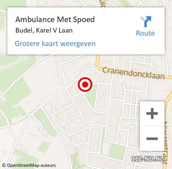 Locatie op kaart van de 112 melding: Ambulance Met Spoed Naar Budel, Karel V Laan op 26 februari 2018 18:30