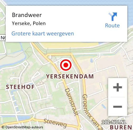 Locatie op kaart van de 112 melding: Brandweer Yerseke, Polen op 26 februari 2018 19:26