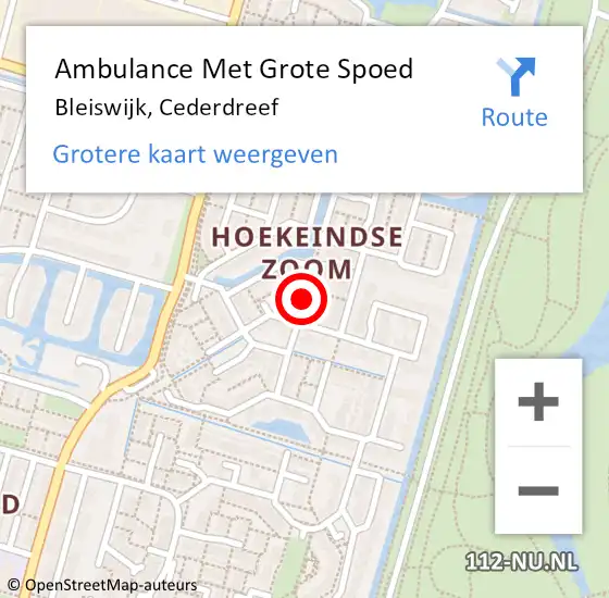 Locatie op kaart van de 112 melding: Ambulance Met Grote Spoed Naar Bleiswijk, Cederdreef op 26 februari 2018 19:30