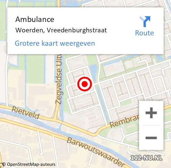 Locatie op kaart van de 112 melding: Ambulance Woerden, Vreedenburghstraat op 26 februari 2018 19:47