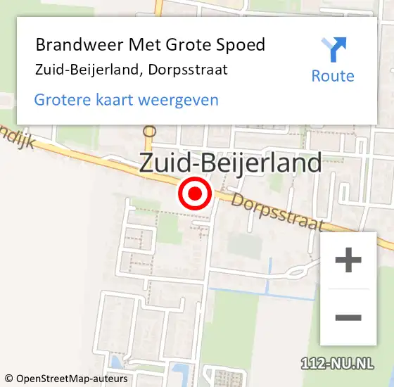 Locatie op kaart van de 112 melding: Brandweer Met Grote Spoed Naar Zuid-Beijerland, Dorpsstraat op 26 februari 2018 22:20