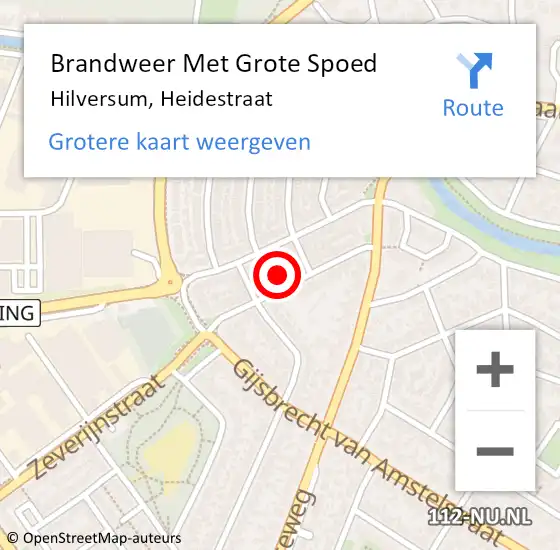 Locatie op kaart van de 112 melding: Brandweer Met Grote Spoed Naar Hilversum, Heidestraat op 26 februari 2018 22:46