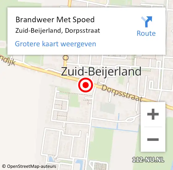 Locatie op kaart van de 112 melding: Brandweer Met Spoed Naar Zuid-Beijerland, Dorpsstraat op 26 februari 2018 22:57