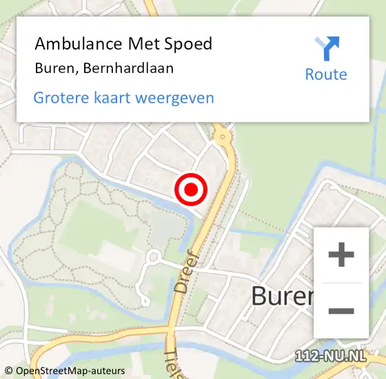 Locatie op kaart van de 112 melding: Ambulance Met Spoed Naar Buren, Bernhardlaan op 26 februari 2018 23:14