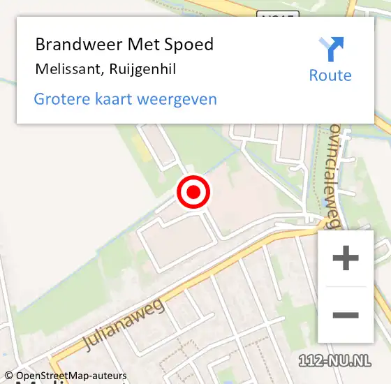 Locatie op kaart van de 112 melding: Brandweer Met Spoed Naar Melissant, Ruijgenhil op 27 februari 2018 01:54