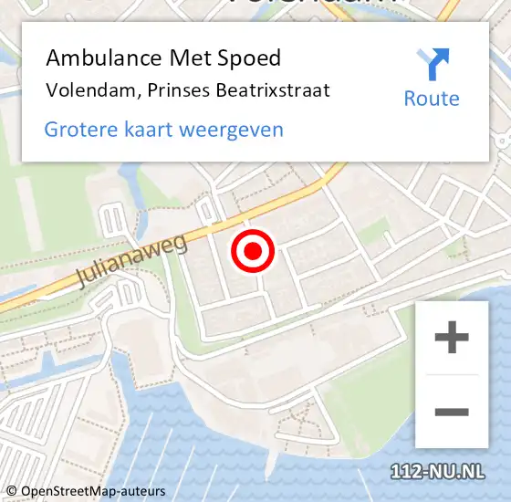 Locatie op kaart van de 112 melding: Ambulance Met Spoed Naar Volendam, Prinses Beatrixstraat op 27 februari 2018 03:42