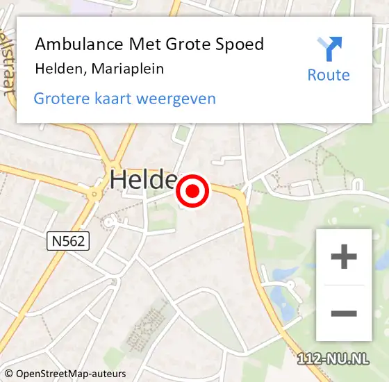 Locatie op kaart van de 112 melding: Ambulance Met Grote Spoed Naar Helden, Mariaplein op 27 februari 2018 03:48