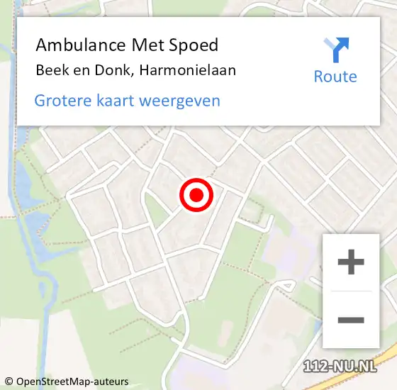 Locatie op kaart van de 112 melding: Ambulance Met Spoed Naar Beek en Donk, Harmonielaan op 27 februari 2018 06:35