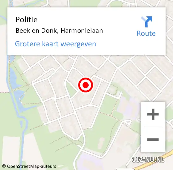 Locatie op kaart van de 112 melding: Politie Beek en Donk, Harmonielaan op 27 februari 2018 06:39