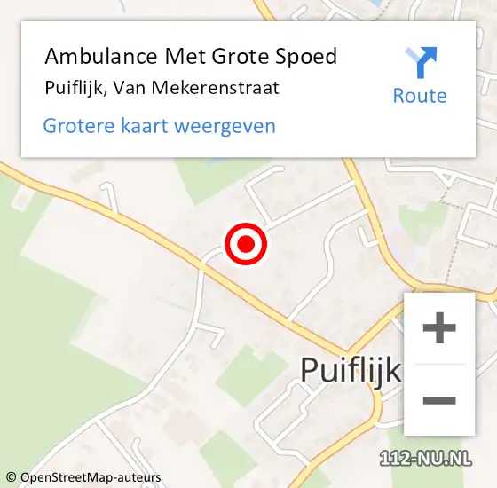 Locatie op kaart van de 112 melding: Ambulance Met Grote Spoed Naar Puiflijk, Van Mekerenstraat op 27 februari 2018 06:44