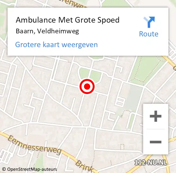 Locatie op kaart van de 112 melding: Ambulance Met Grote Spoed Naar Baarn, Veldheimweg op 22 september 2013 19:41