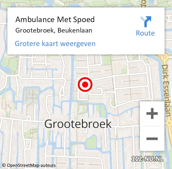 Locatie op kaart van de 112 melding: Ambulance Met Spoed Naar Grootebroek, Beukenlaan op 27 februari 2018 08:37