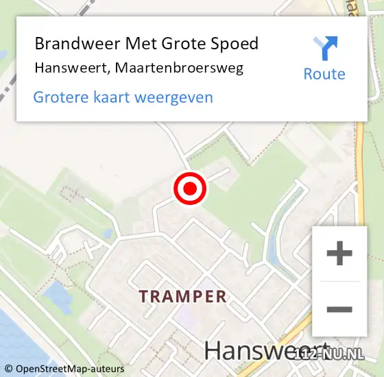 Locatie op kaart van de 112 melding: Brandweer Met Grote Spoed Naar Hansweert, Maartenbroersweg op 27 februari 2018 10:17