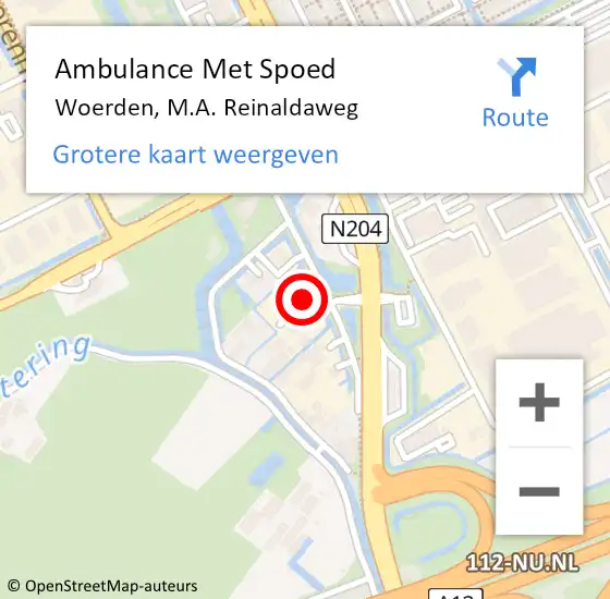 Locatie op kaart van de 112 melding: Ambulance Met Spoed Naar Woerden, M.A. Reinaldaweg op 27 februari 2018 10:41