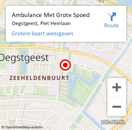 Locatie op kaart van de 112 melding: Ambulance Met Grote Spoed Naar Oegstgeest, Piet Heinlaan op 27 februari 2018 11:05
