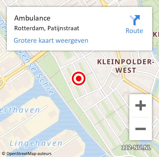 Locatie op kaart van de 112 melding: Ambulance Rotterdam, Patijnstraat op 27 februari 2018 11:15