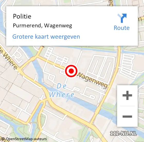 Locatie op kaart van de 112 melding: Politie Purmerend, Wagenweg op 27 februari 2018 13:23