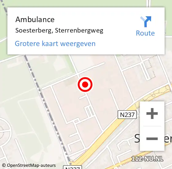 Locatie op kaart van de 112 melding: Ambulance Soesterberg, Sterrenbergweg op 27 februari 2018 15:36