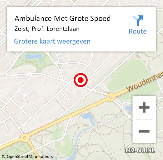 Locatie op kaart van de 112 melding: Ambulance Met Grote Spoed Naar Zeist, Prof. Lorentzlaan op 27 februari 2018 16:02