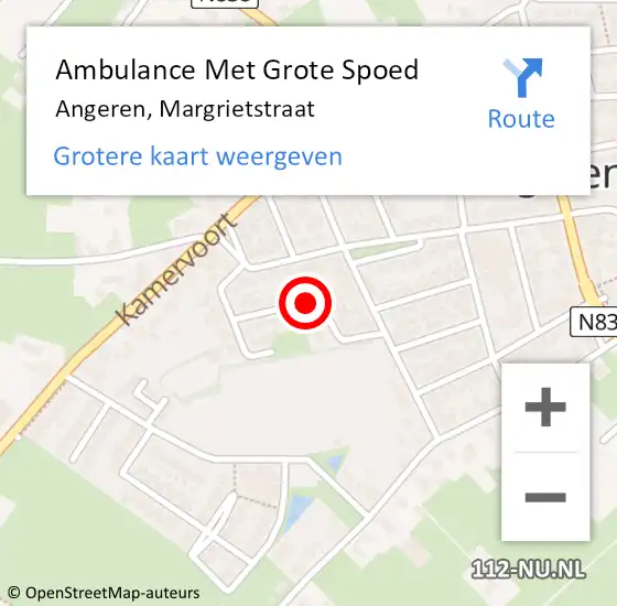 Locatie op kaart van de 112 melding: Ambulance Met Grote Spoed Naar Angeren, Margrietstraat op 27 februari 2018 17:05