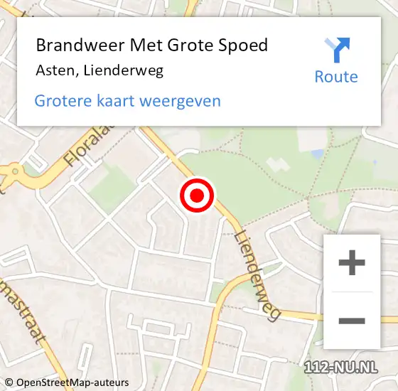 Locatie op kaart van de 112 melding: Brandweer Met Grote Spoed Naar Asten, Lienderweg op 27 februari 2018 17:05