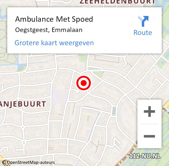 Locatie op kaart van de 112 melding: Ambulance Met Spoed Naar Oegstgeest, Emmalaan op 27 februari 2018 17:32