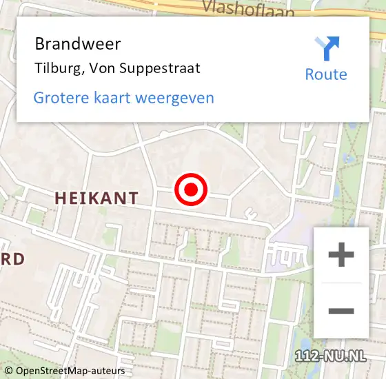 Locatie op kaart van de 112 melding: Brandweer Tilburg, Von Suppestraat op 27 februari 2018 17:34