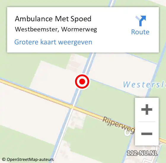 Locatie op kaart van de 112 melding: Ambulance Met Spoed Naar Westbeemster, Wormerweg op 27 februari 2018 18:07