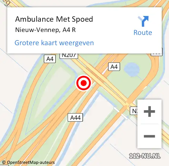 Locatie op kaart van de 112 melding: Ambulance Met Spoed Naar Nieuw-Vennep, A4 R op 27 februari 2018 18:23