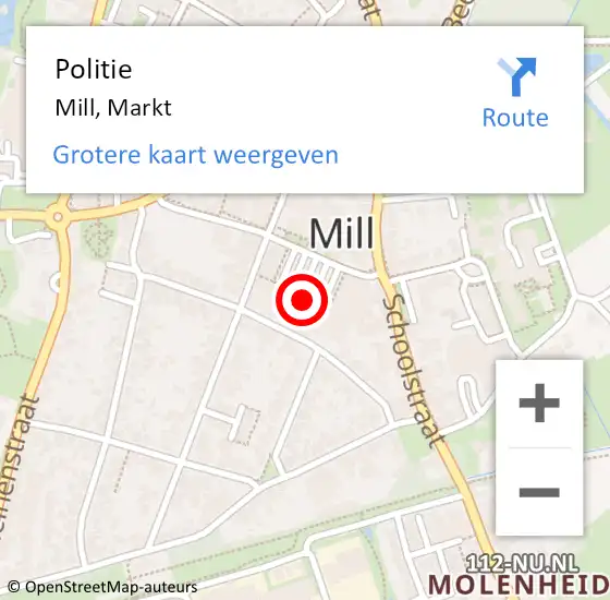 Locatie op kaart van de 112 melding: Politie Mill, Markt op 27 februari 2018 19:59