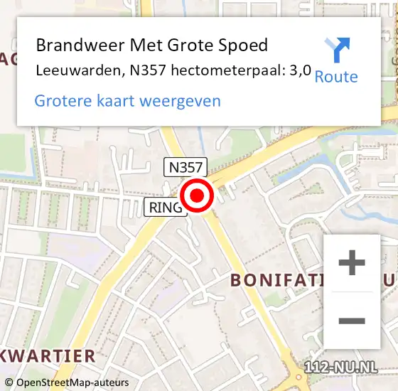 Locatie op kaart van de 112 melding: Brandweer Met Grote Spoed Naar Leeuwarden, N357 hectometerpaal: 3,0 op 27 februari 2018 20:53