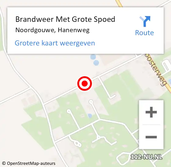 Locatie op kaart van de 112 melding: Brandweer Met Grote Spoed Naar Noordgouwe, Hanenweg op 27 februari 2018 21:30