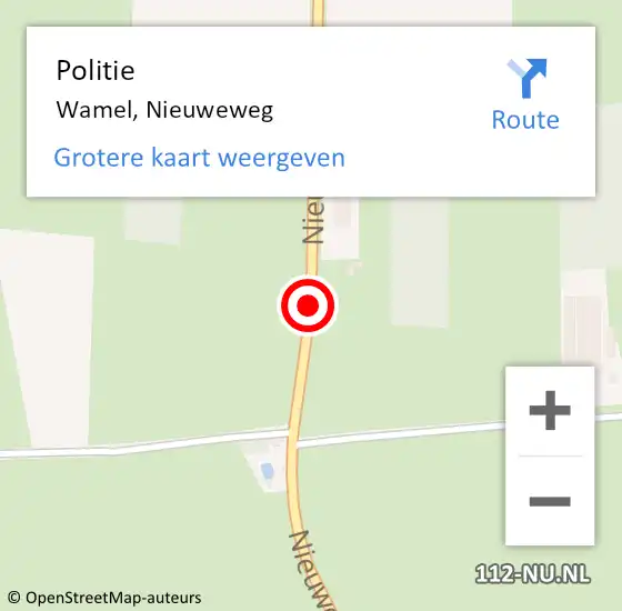 Locatie op kaart van de 112 melding: Politie Wamel, Nieuweweg op 27 februari 2018 22:07