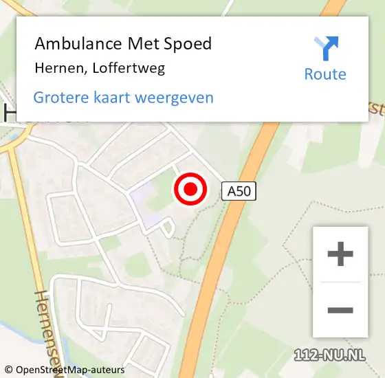 Locatie op kaart van de 112 melding: Ambulance Met Spoed Naar Hernen, Loffertweg op 27 februari 2018 22:18